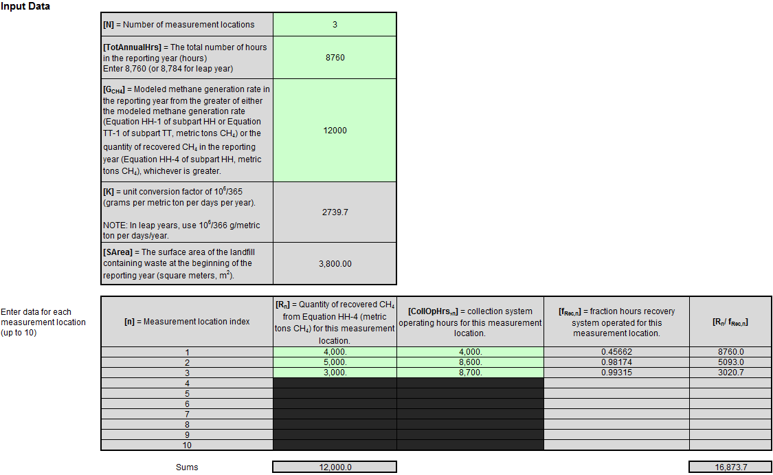 HH-5, HH-6, HH-7, HH-8 Input Spreadsheet Data Entry into the Green Cells